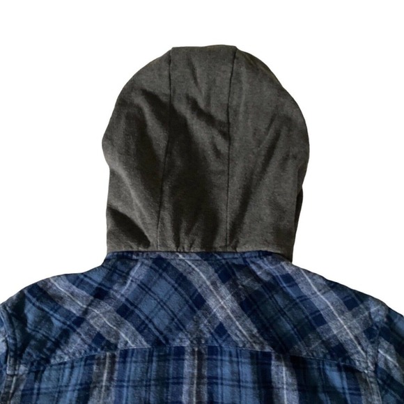 QUIKSILVER REGULAR FIT BUTTON DOWN FLANNEL HOODIE BLUE GRAY MENS SMALL - Picture 5 of 8
